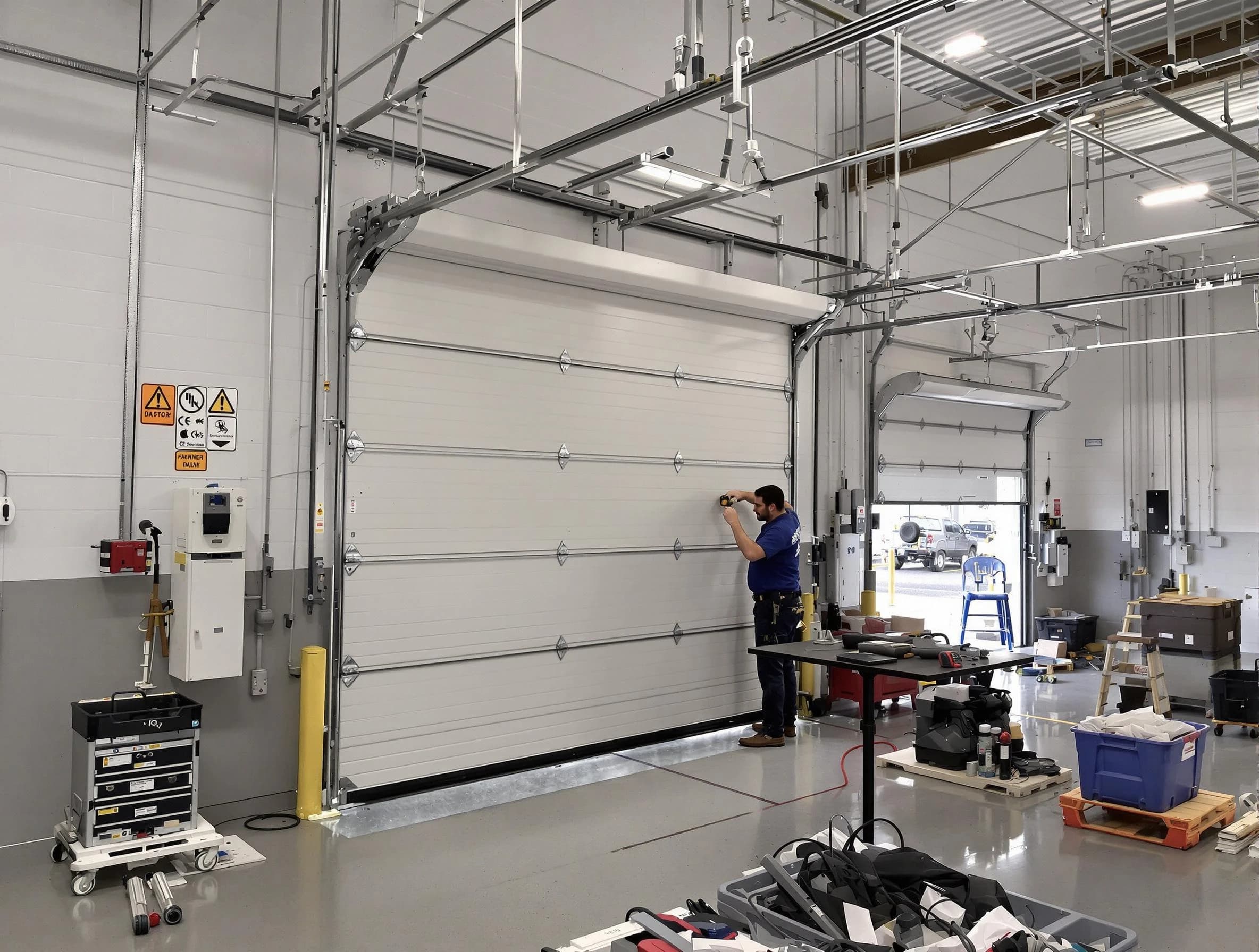 Commercial garage door repair being performed by Richmond Garage Door Repair expert in Richmond
