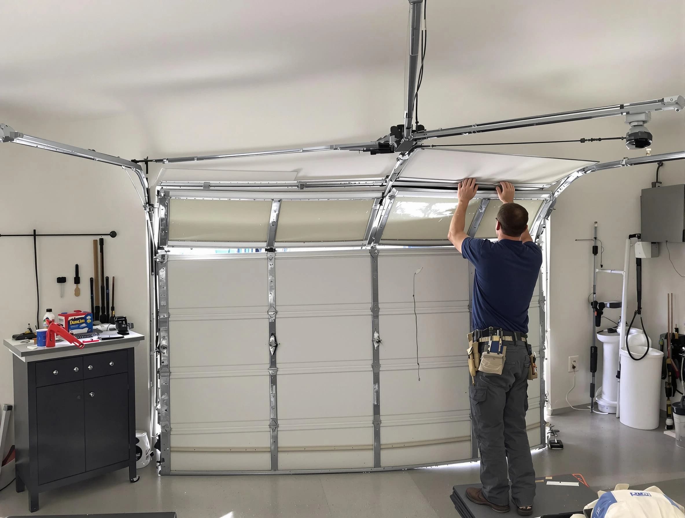 Richmond Garage Door Repair specialist performing precise section replacement on Richmond garage door
