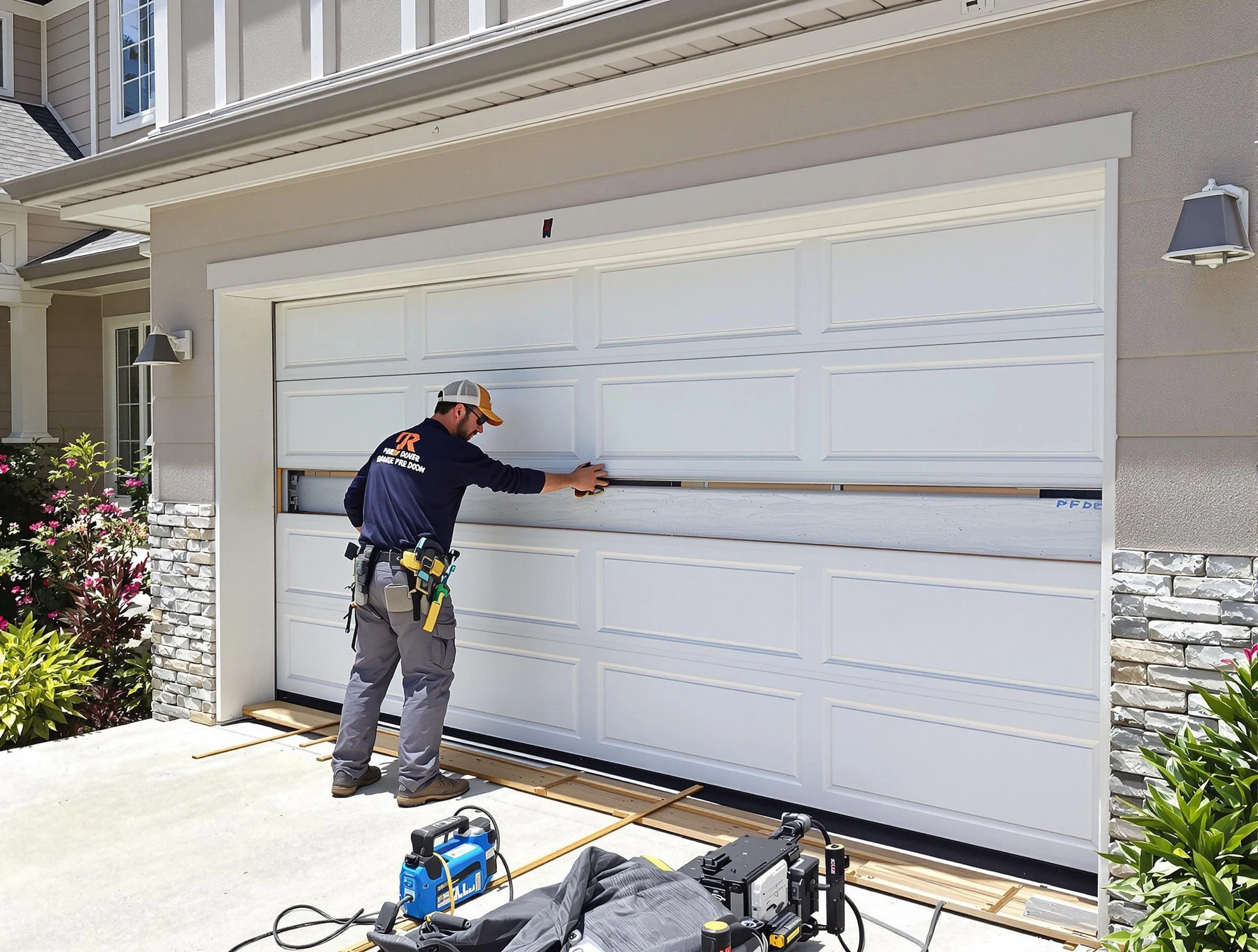 Richmond Garage Door Repair team performing complete garage door replacement at Richmond residence