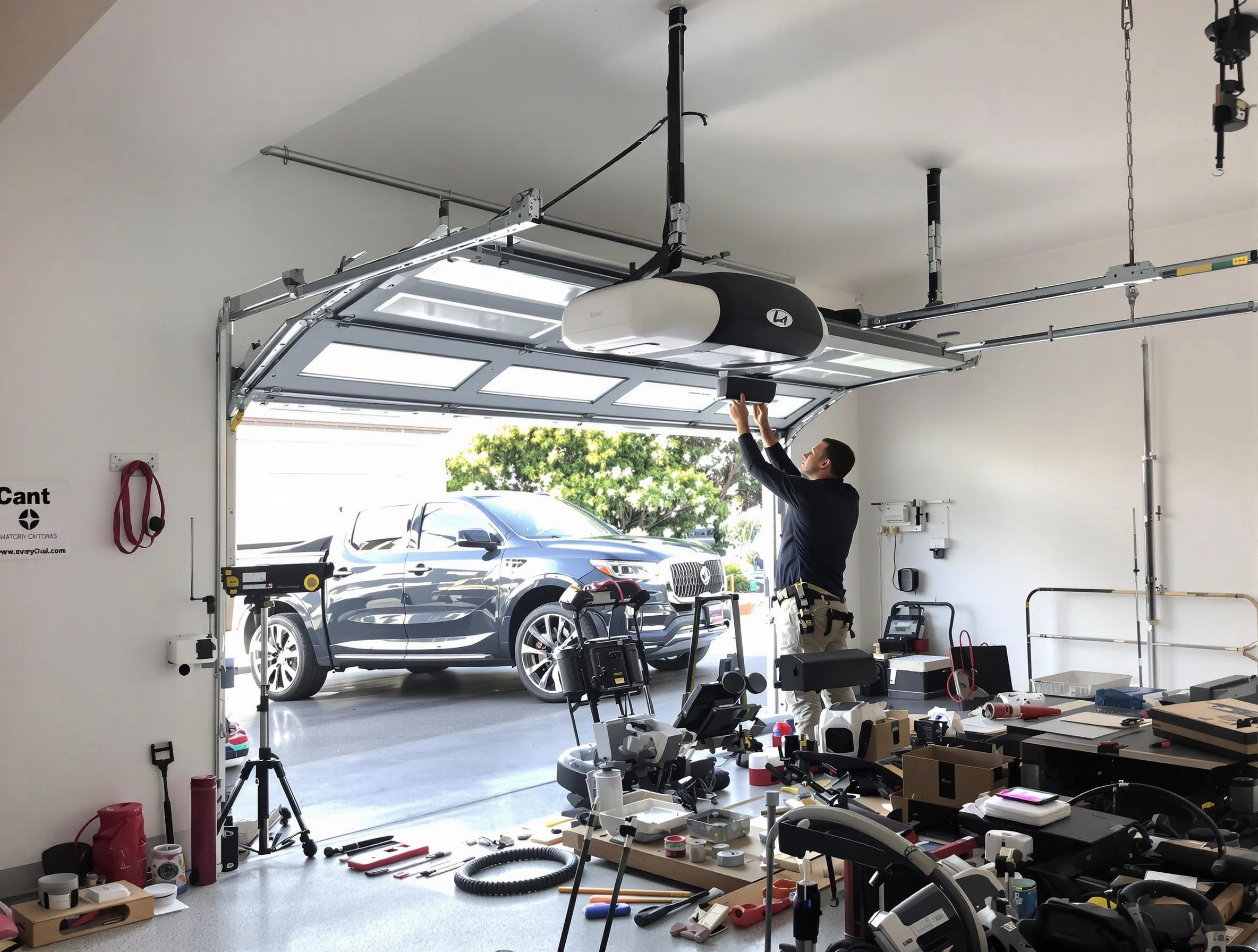 Richmond Garage Door Repair specialist installing smart garage door opener system in Richmond home