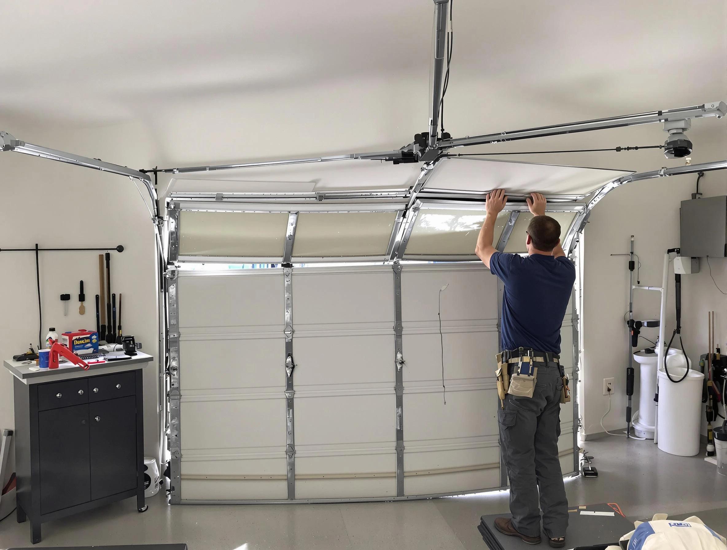 Richmond Garage Door Repair specialist performing precise section replacement on Richmond garage door