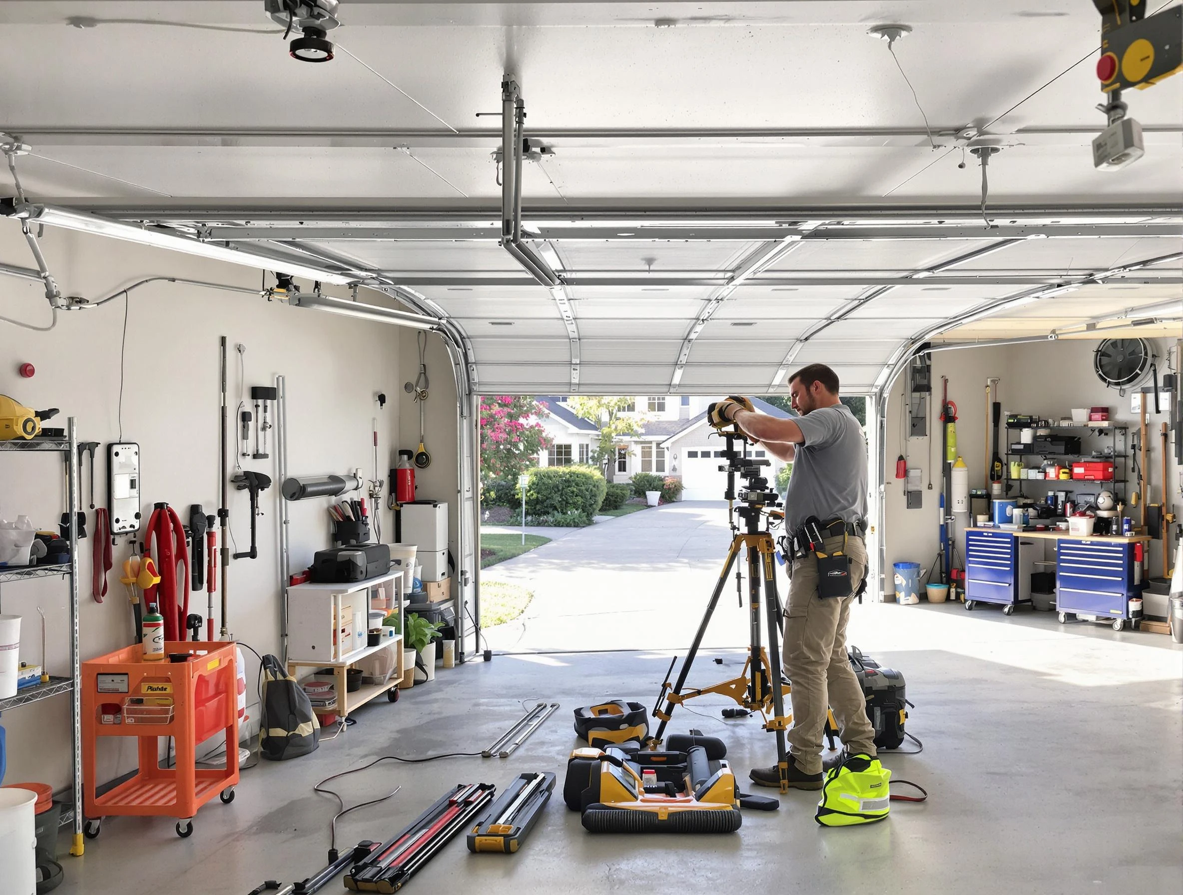 Richmond Garage Door Repair specialist performing laser-guided track alignment in Richmond